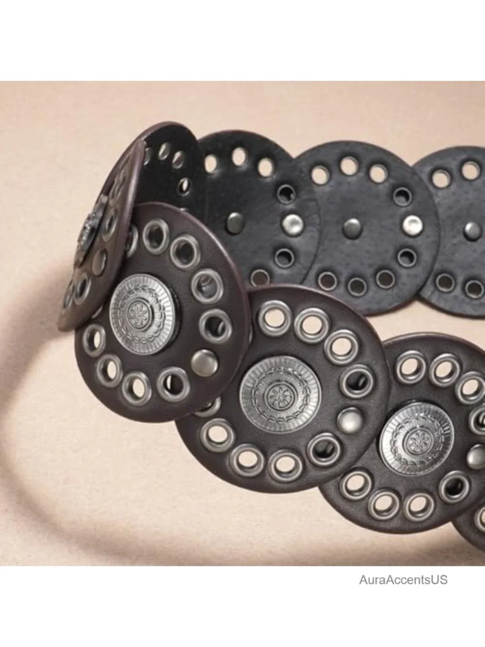 Women Western Disc Belt Boho PU Leather Concho Tie Waist Belt